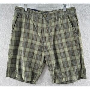 Halsey Shorts Mens Sz 33 Green Plaid Flat Front Shorts 10" Inseam